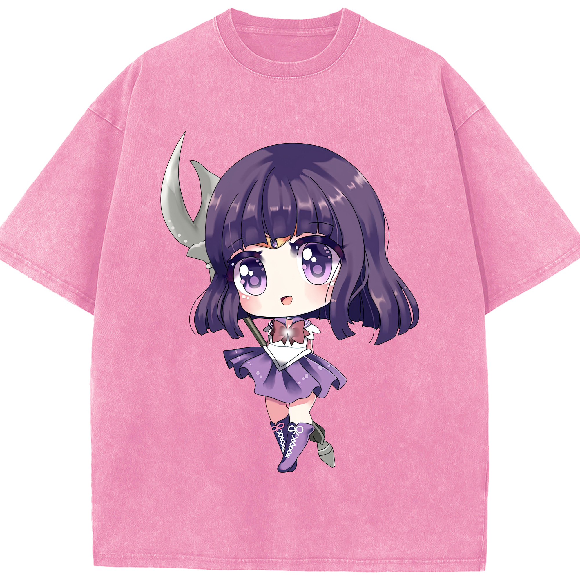 （画像用） 美少女戦士セーラームーン 土萠ほたる Sailor Moon Tomoe Hotaru （セーラーサターン；Sailor Saturn） 綿100% ヴィンテージ風 半袖Tシャツ（フロントプリント）